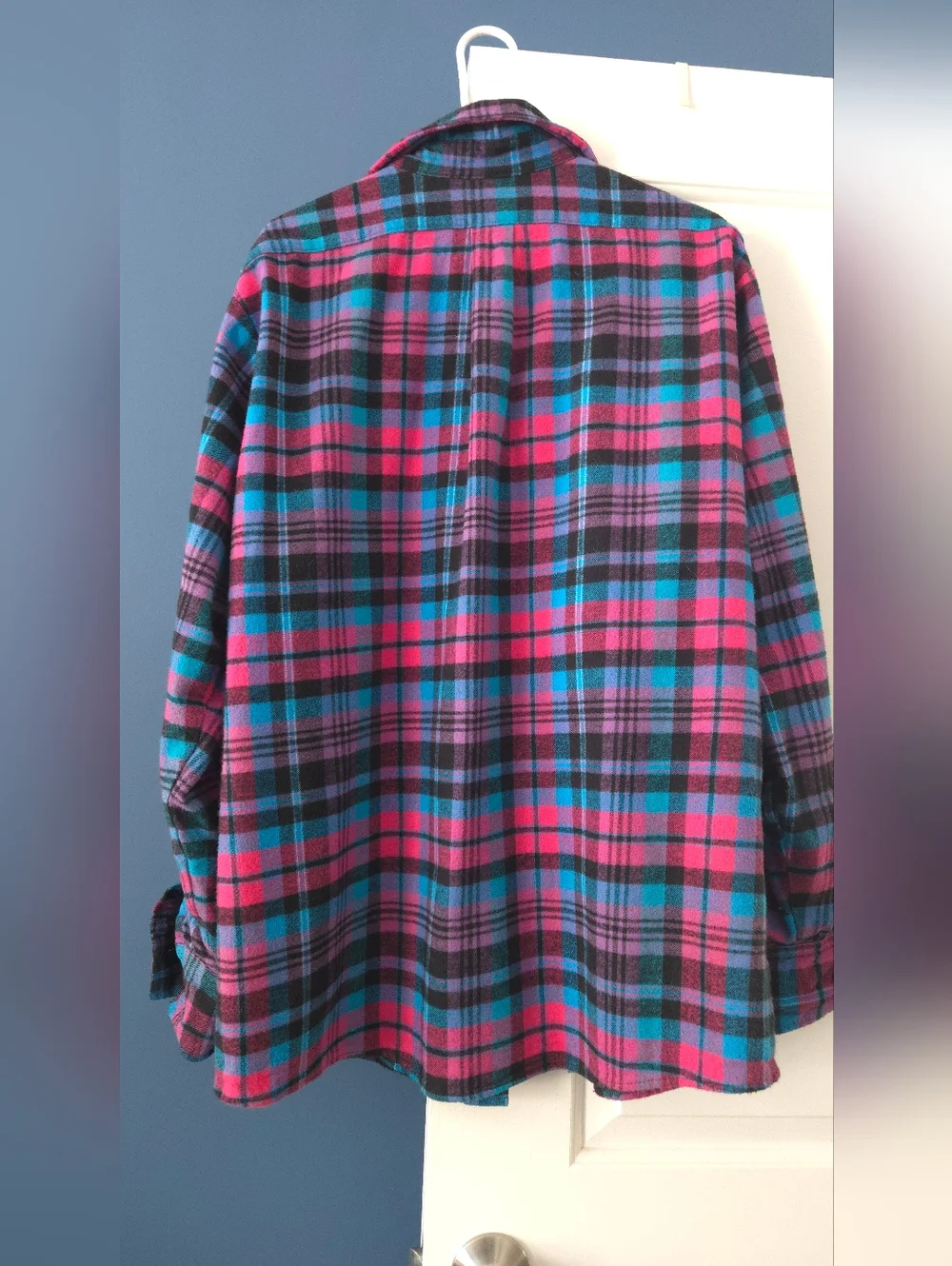 Plaid Button-Down Flannel Shirt in Pink & Blue - Picture 2 of 4